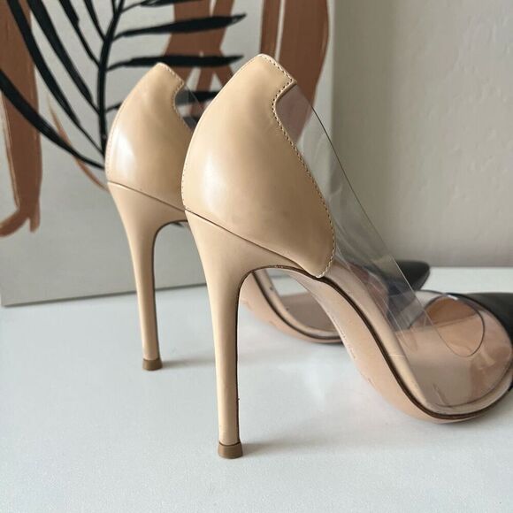 Gianvito Rossi Plexi 105 Black Nude Leather Stiletto Heel PVC Pumps Size 36.5 - Picture 4 of 9